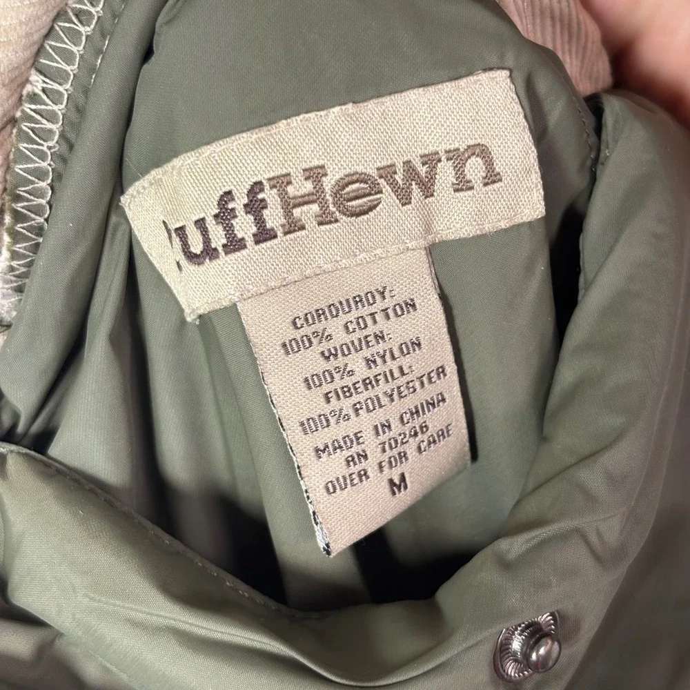 RuffHewn Reversible Puffer Vest M Olive Tan Corduroy Western Yoke Snap Front